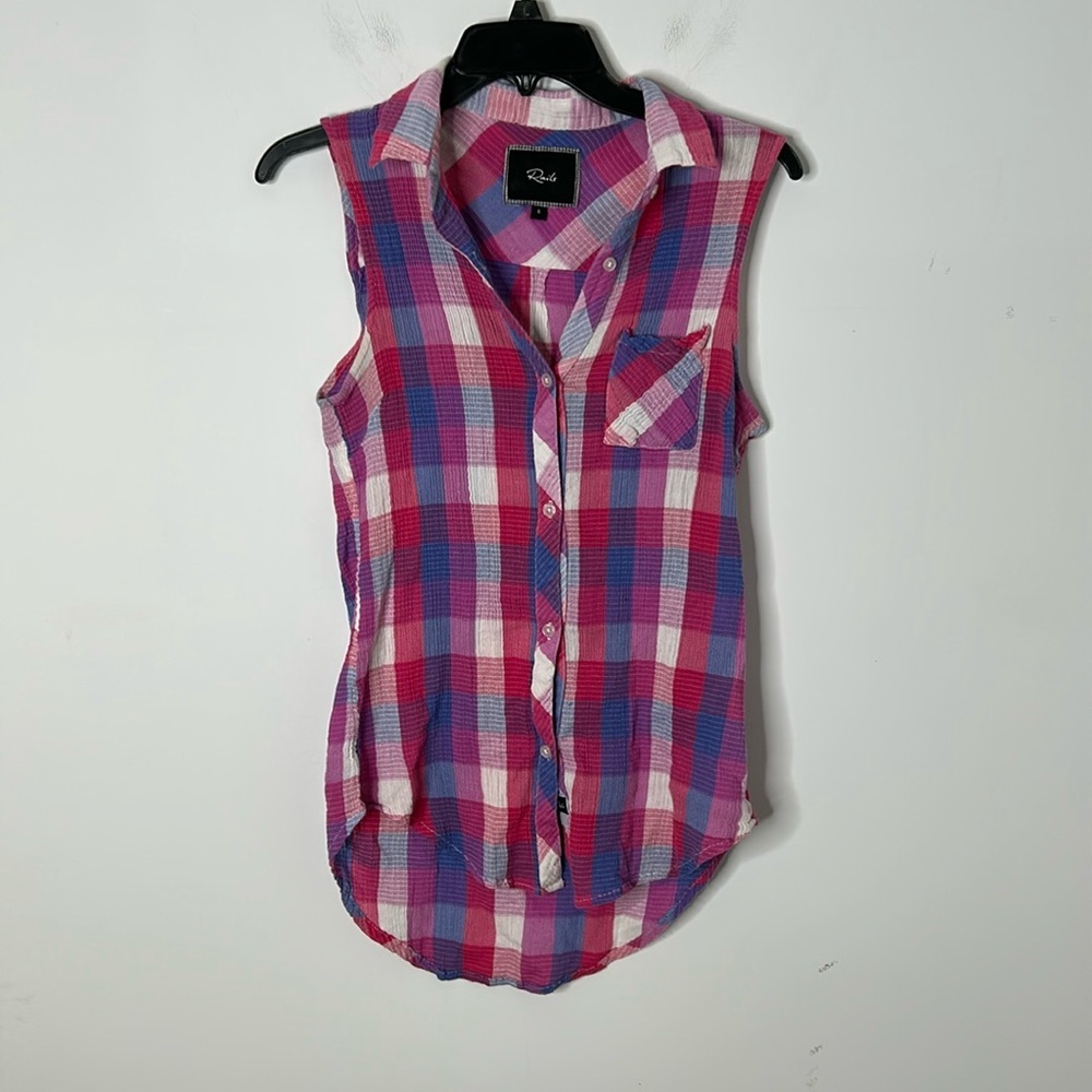 Rails Hannah Plaid Navy/Raspberry Sleeveless Butt… - image 2